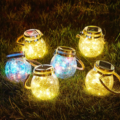 [10047] Solar Crackle Glass Mason Jar Light