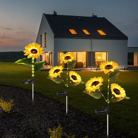 [10068] Solar 3-Head Sunflower Outdoor Courtyard Decoration Lawn Light